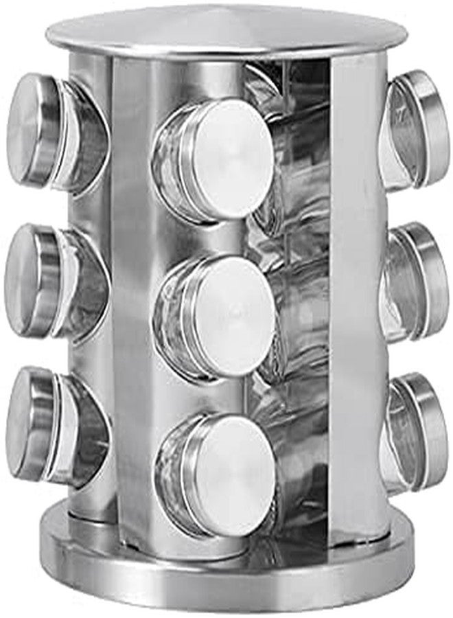 olpad Countertop Revolving Empty Jars Spice Rack, Rotating Storage Seasoning Spinning Stainless Steel Spice Racks Organizer Carousel Spinner Jars Tower Holder (12 Pcs Square) - Image 1